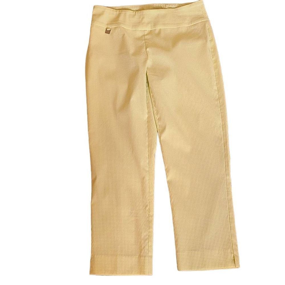 Peck & Peck Womens Plaid Casual Trouser Pants Stretch Waist Yellow Size 4